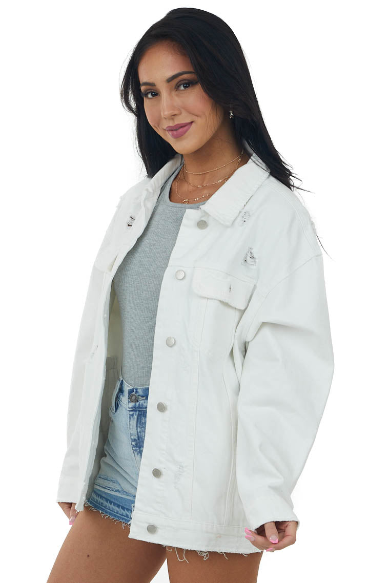 White Distressed Oversized Denim Jacket