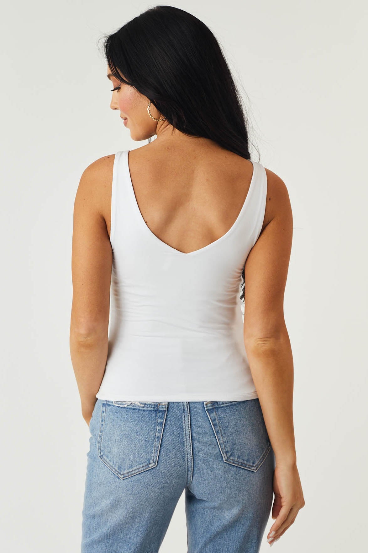 White Double Lined V Neck Knit Tank Top