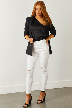 White High Rise Distressed Ankle Skinny Jeans