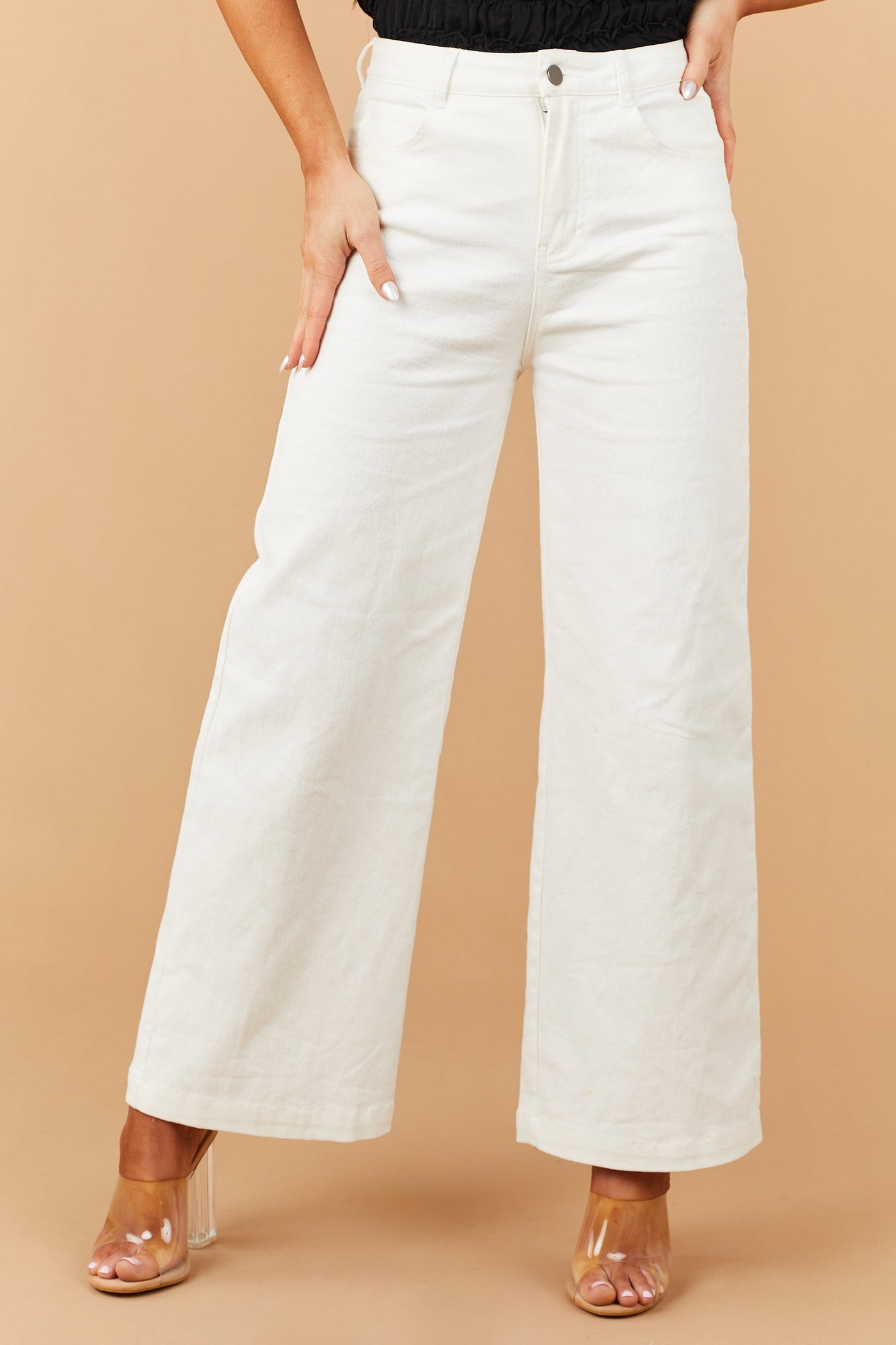 White High Rise Wide Leg Jeans