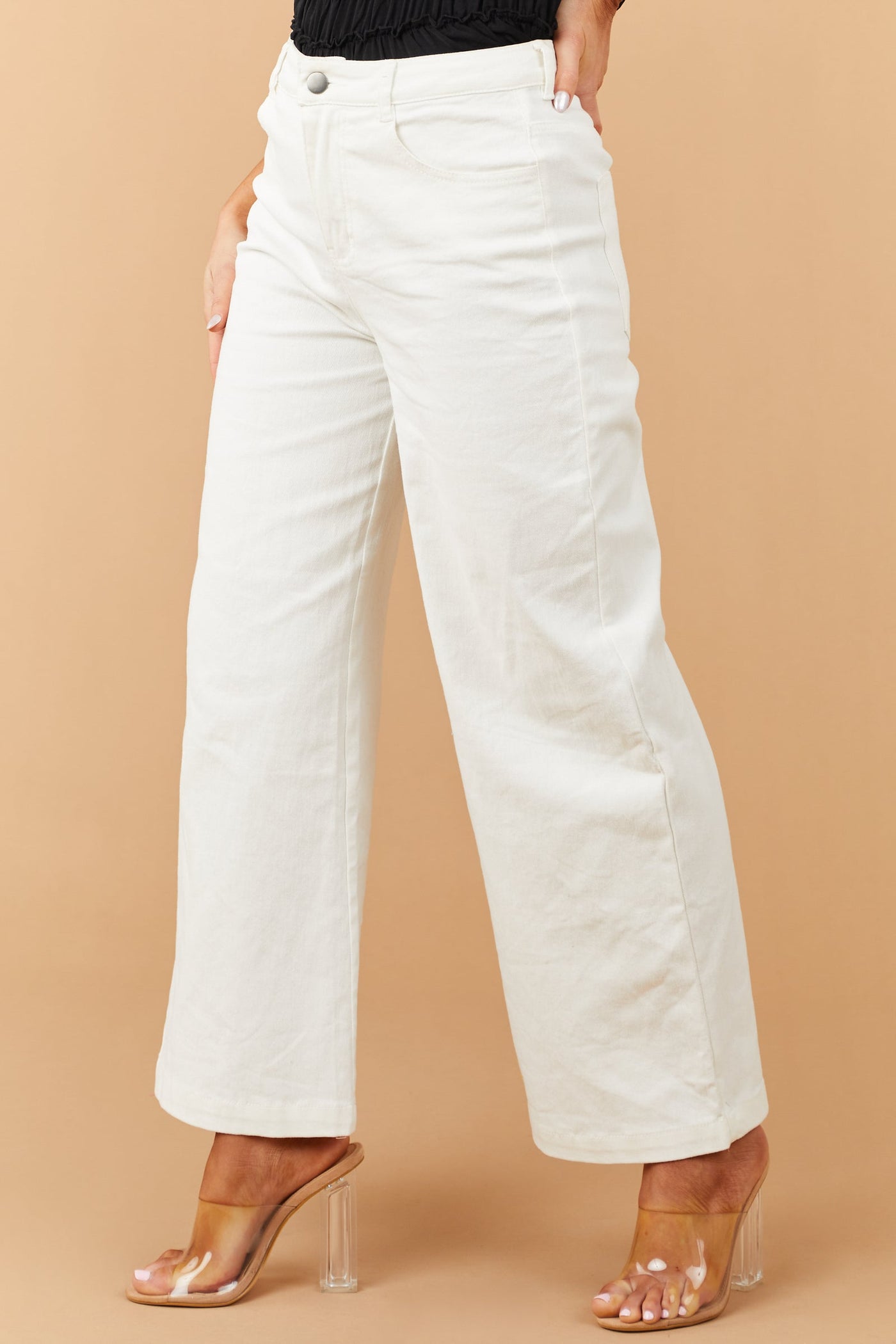 White High Rise Wide Leg Jeans