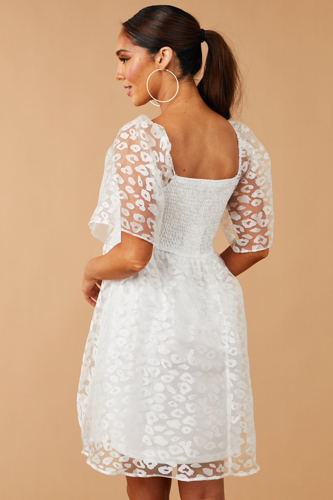 White Leopard Print Short Sleeve Mini Dress