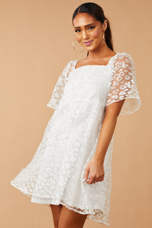White Leopard Print Short Sleeve Mini Dress