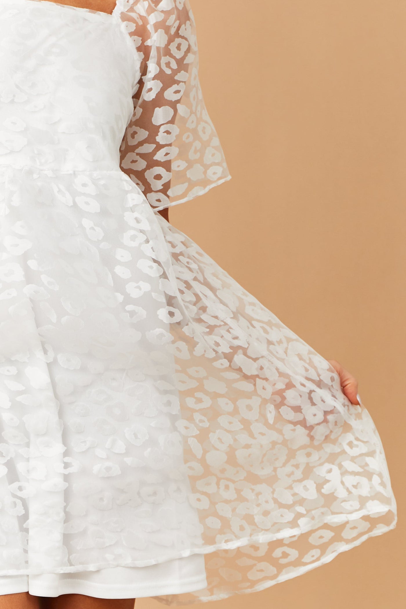 White Leopard Print Short Sleeve Mini Dress