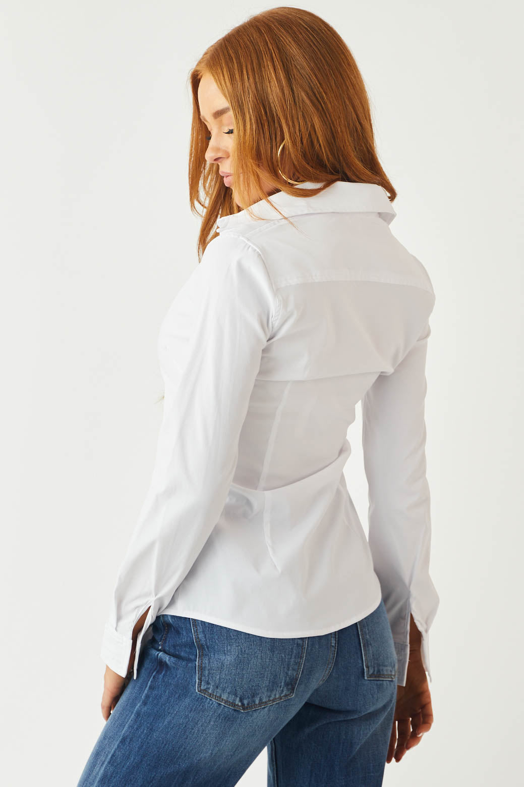 White Long Sleeve Collared Button Up Top