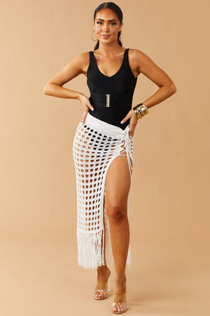 White Open Crochet Cover Up Skirt
