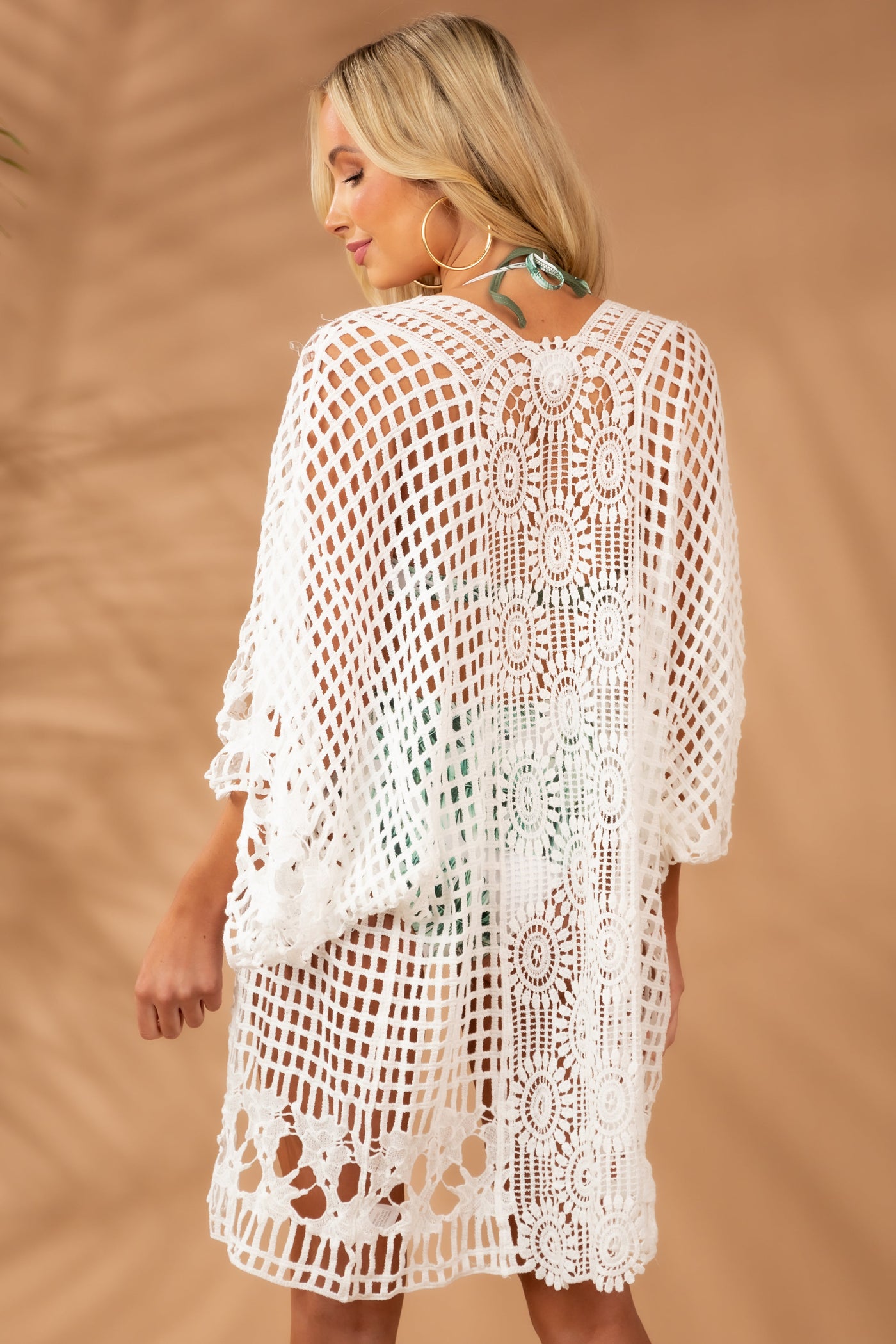 White Open Front Crochet Lace Cover Up