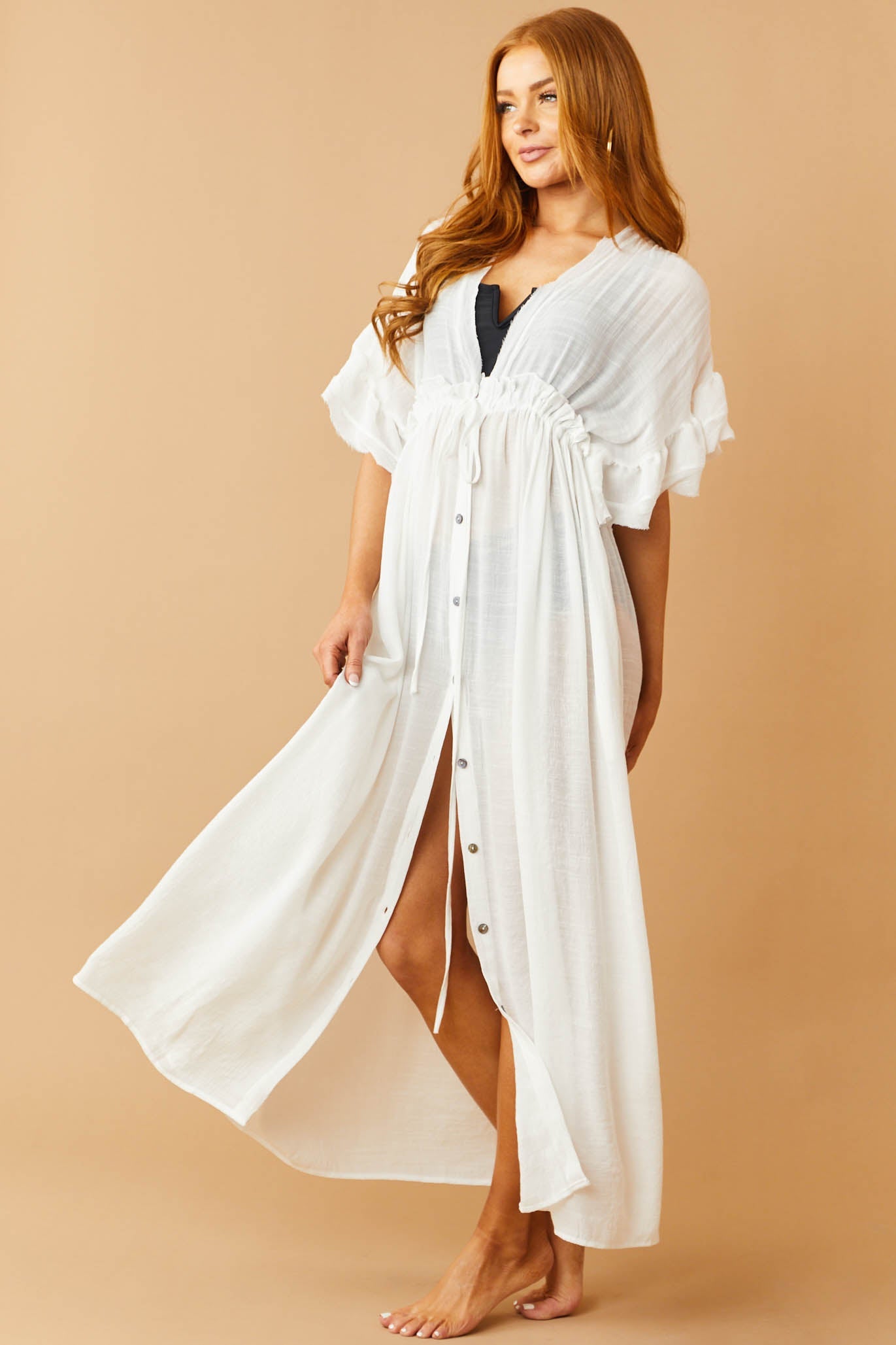 White Plunging V Neck Cover Up Maxi Dress