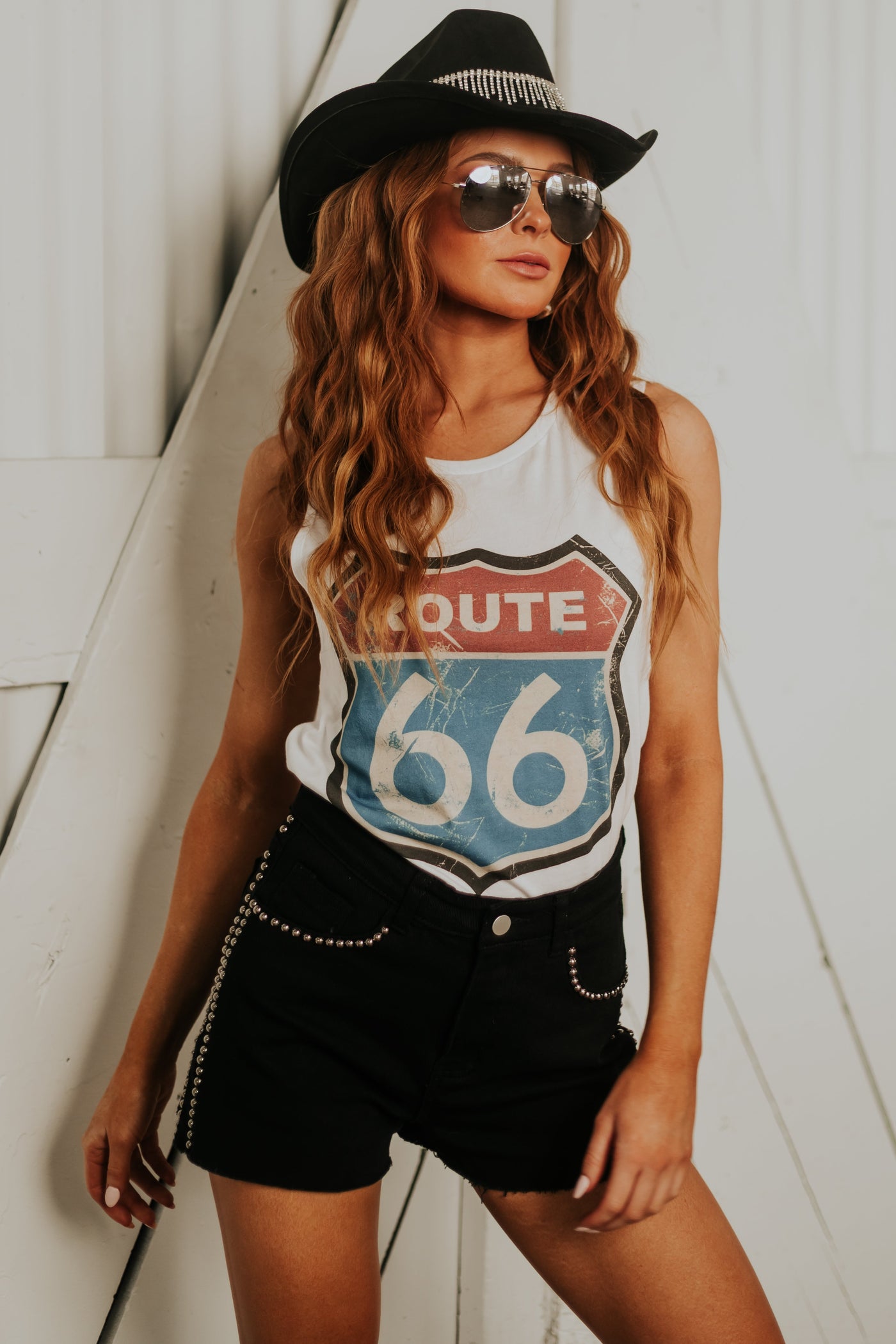 White Route 66 Graphic Knit Tank Top