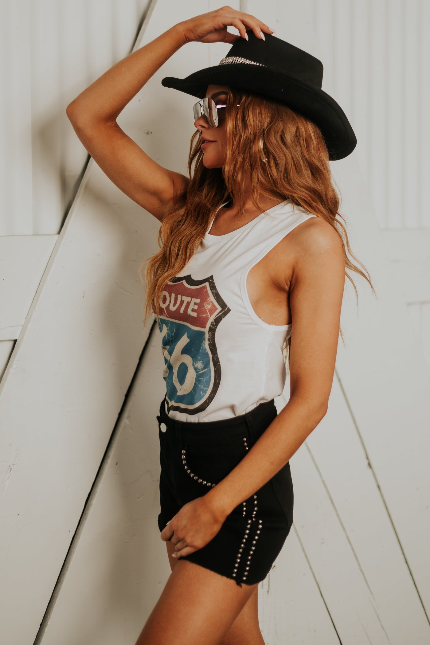 White Route 66 Graphic Knit Tank Top