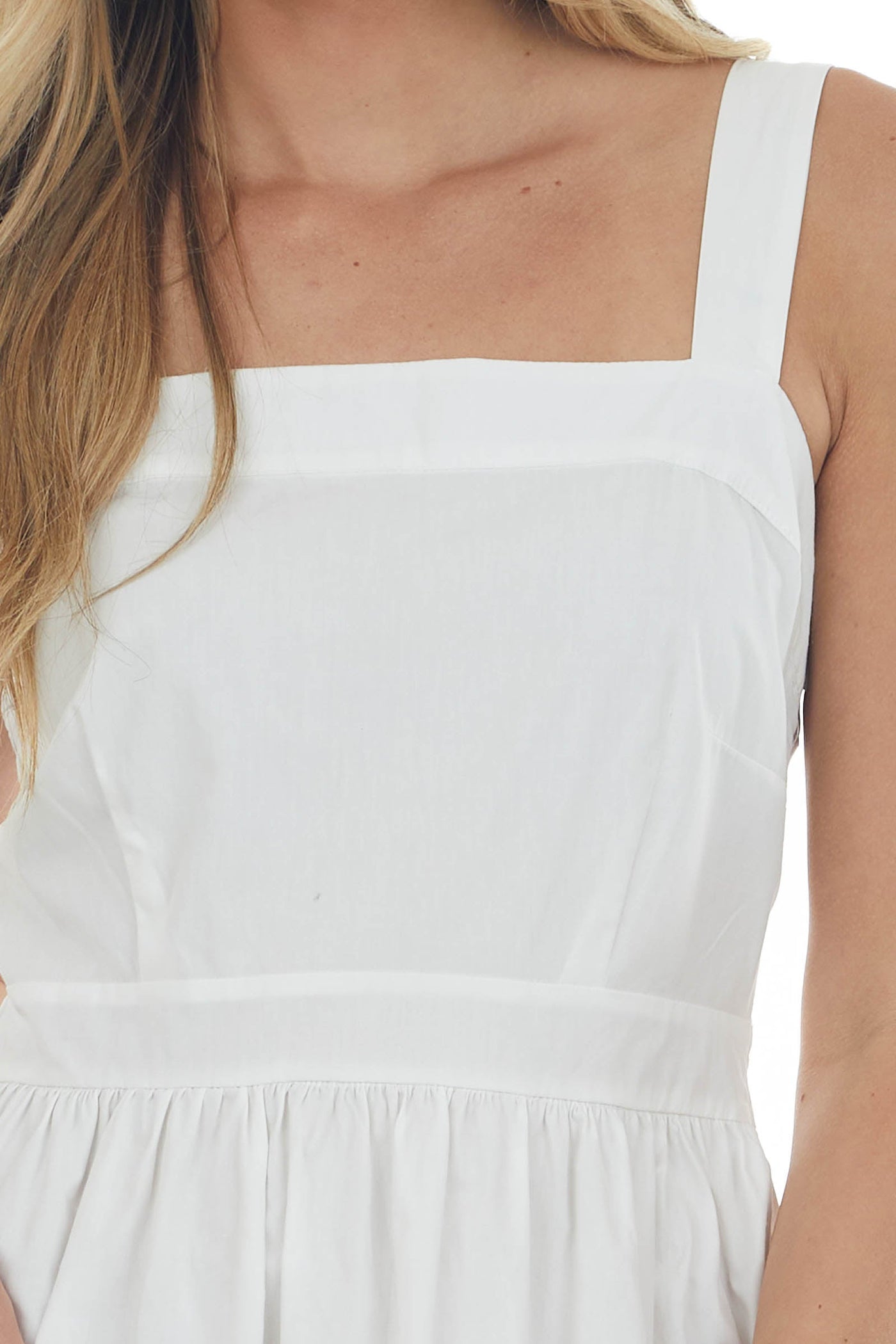 White Square Neck Sleeveless Poplin Midi Dress