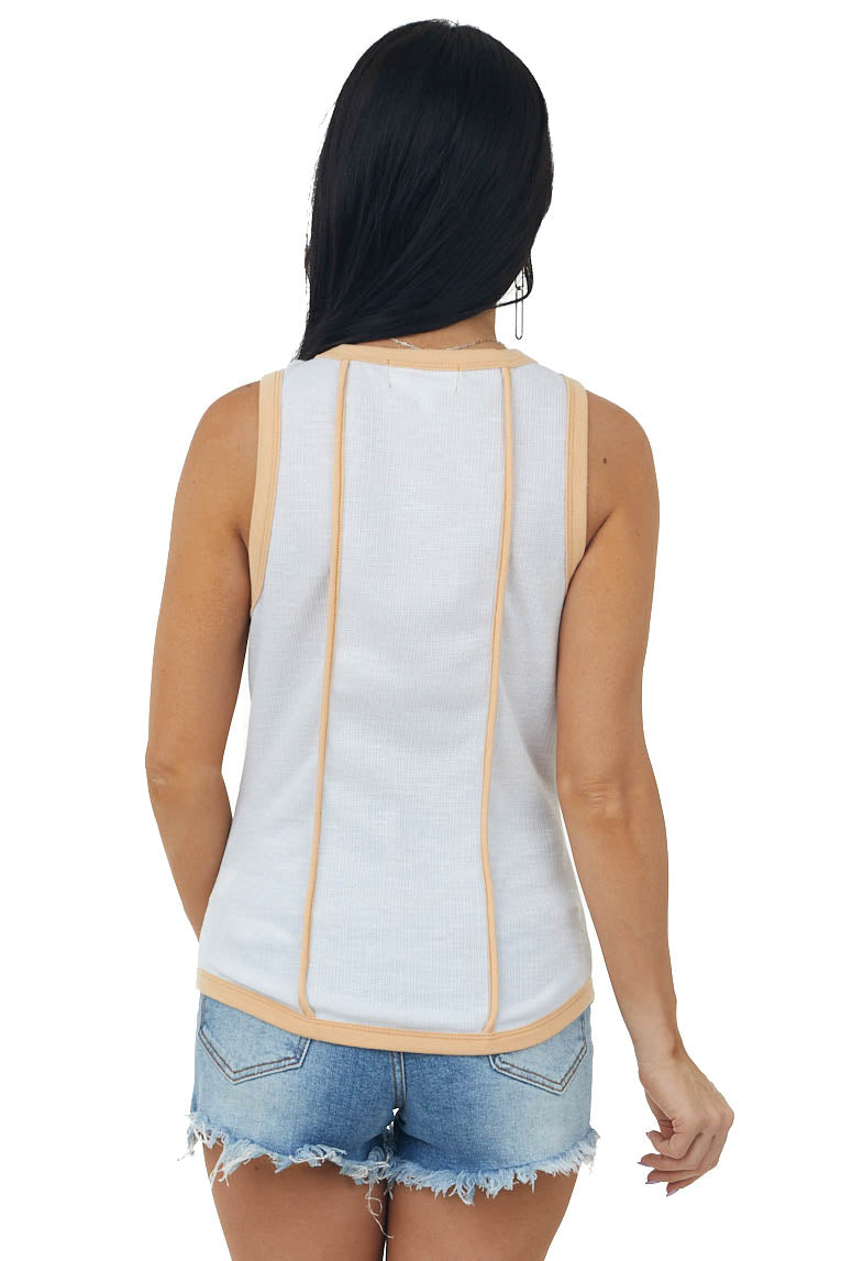 White Thermal Knit Tank Top with Amber Trim