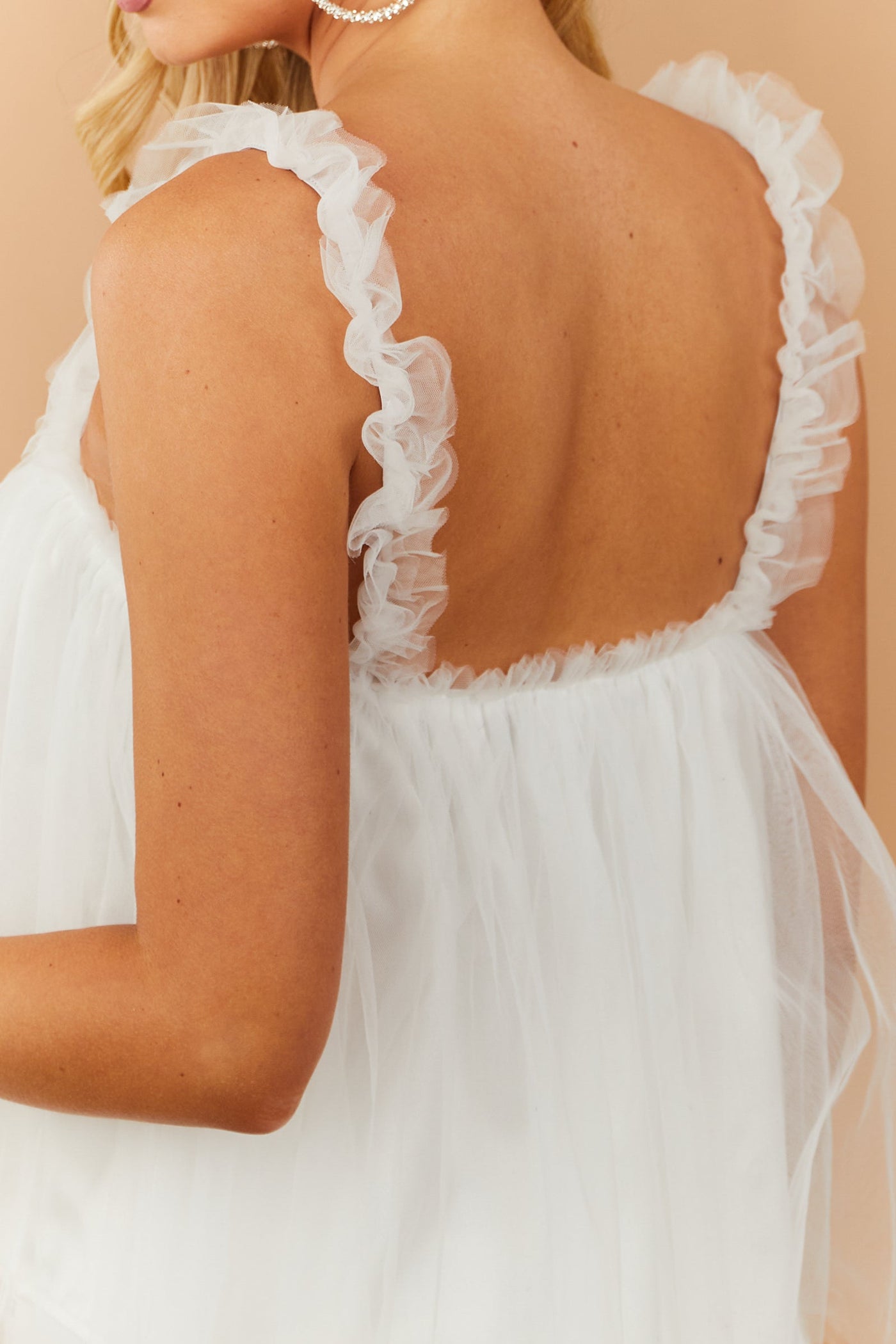 White Tulle Babydoll Frill Strap Woven Tank Top