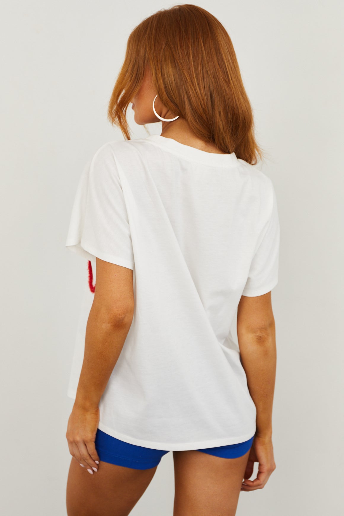 White USA Metallic Tinsel Short Sleeve Tee