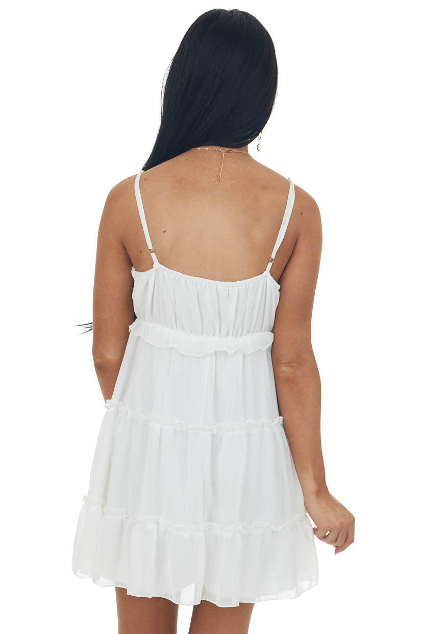 White V Neck Frill Tiered Cami Mini Dress