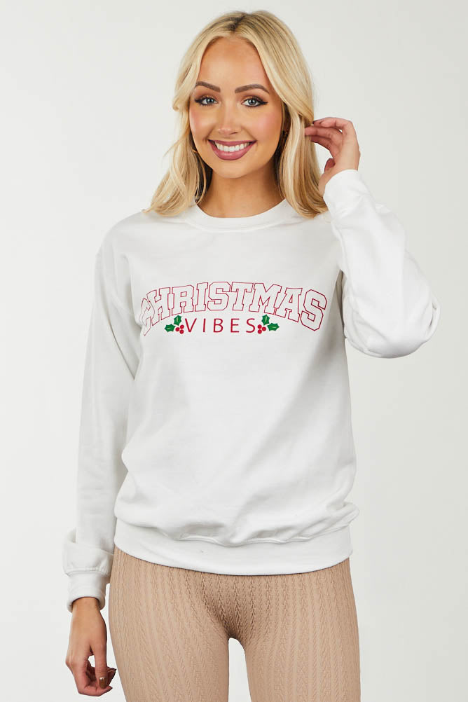 White 'Christmas Vibes' Graphic Sweatshirt