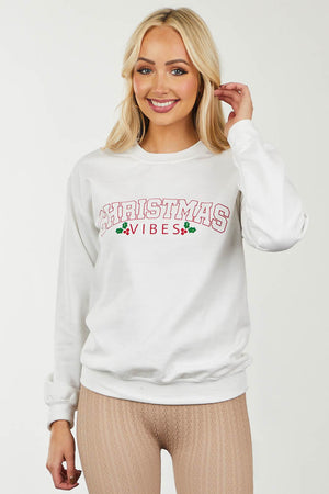White 'Christmas Vibes' Graphic Sweatshirt