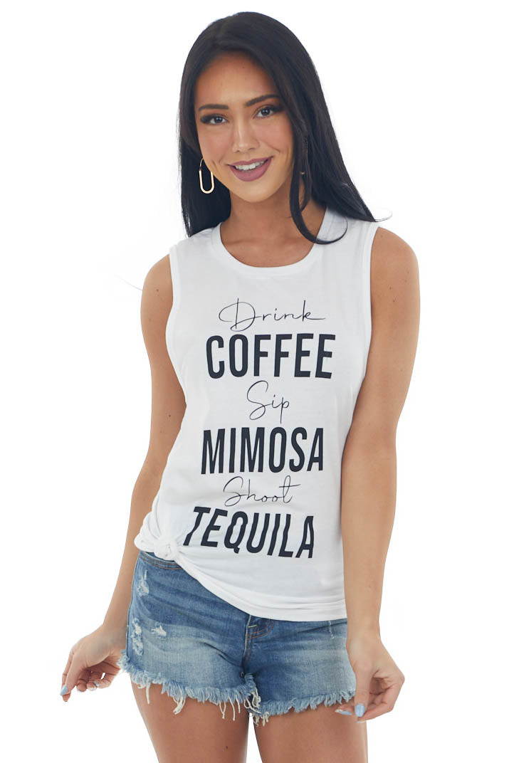 White 'Drink Sip Shoot' Knit Graphic Tank Top
