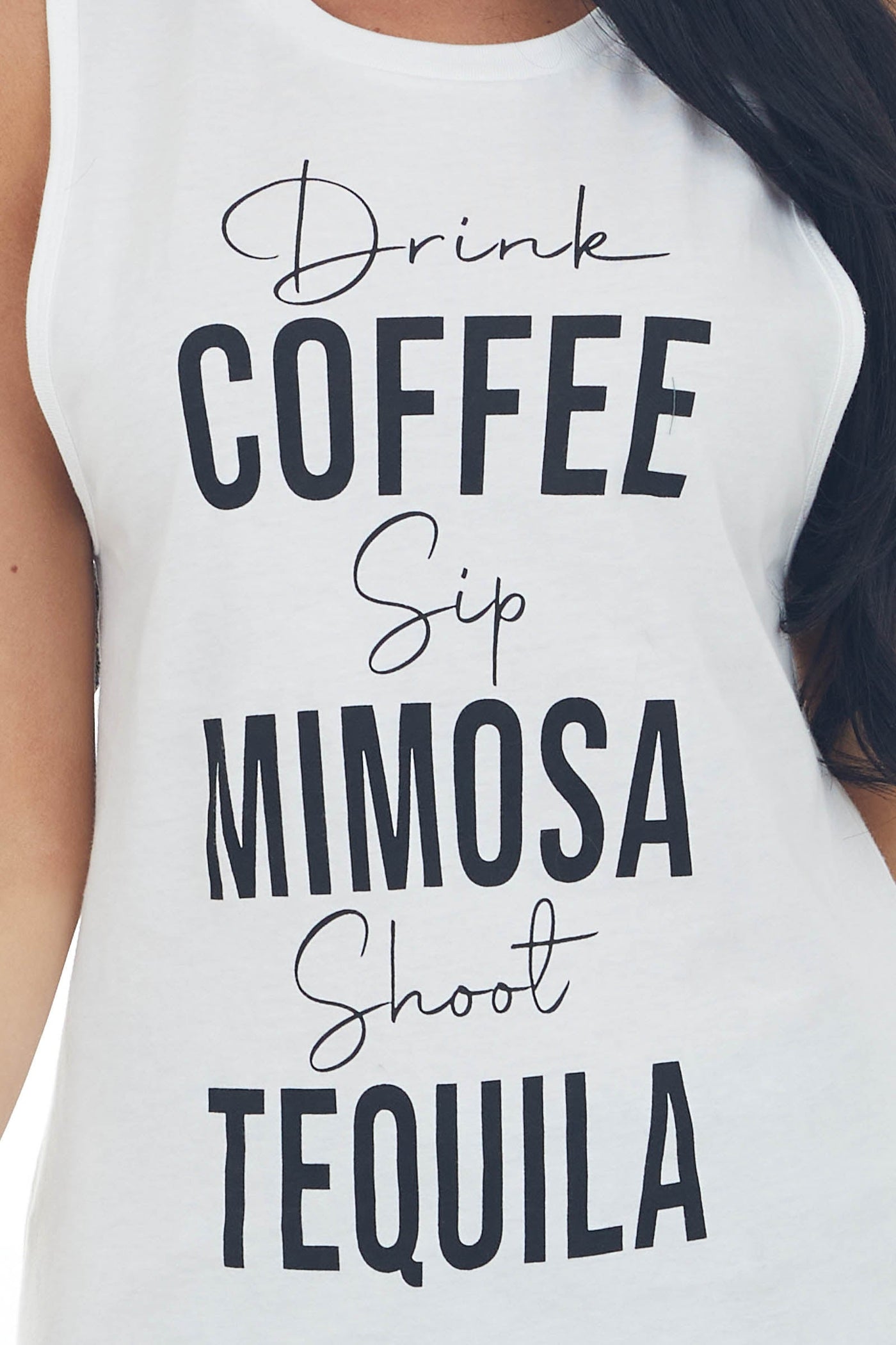 White 'Drink Sip Shoot' Knit Graphic Tank Top