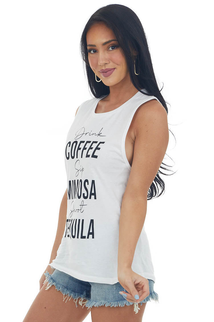White 'Drink Sip Shoot' Knit Graphic Tank Top