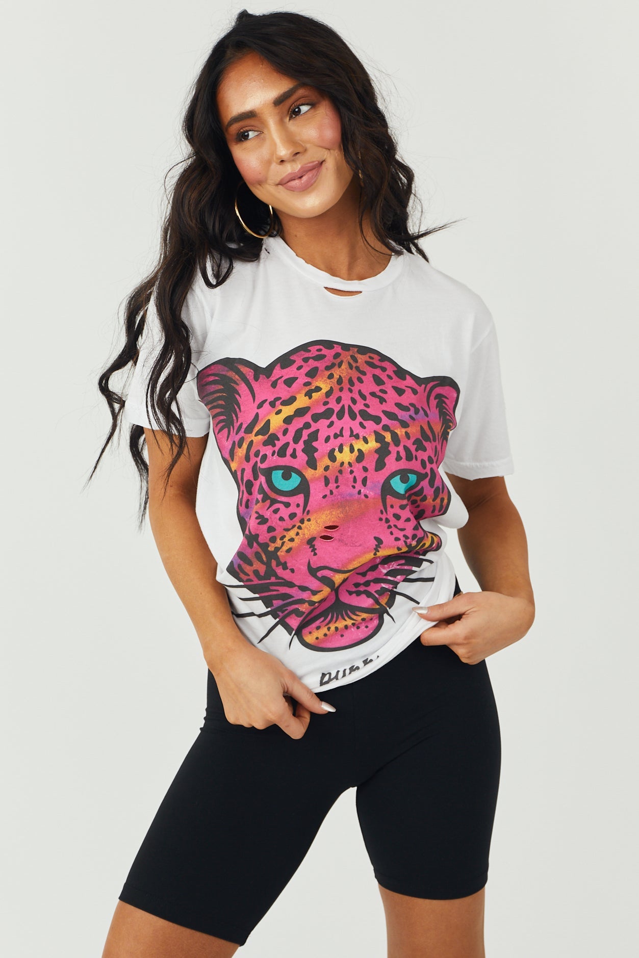 White and Magenta Leopard 'Purr' Graphic Tee