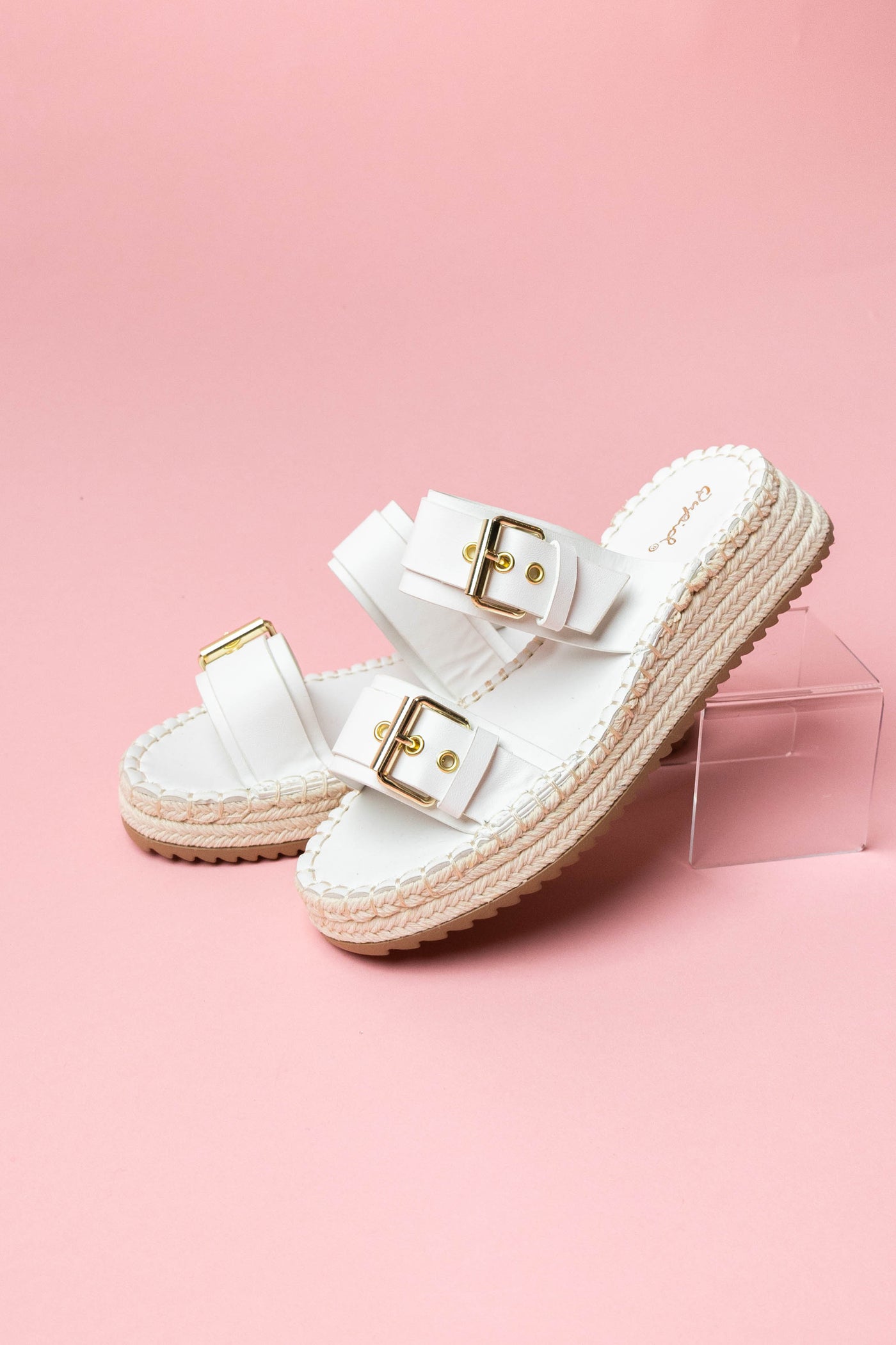 White Double Buckle Espadrille Sandals
