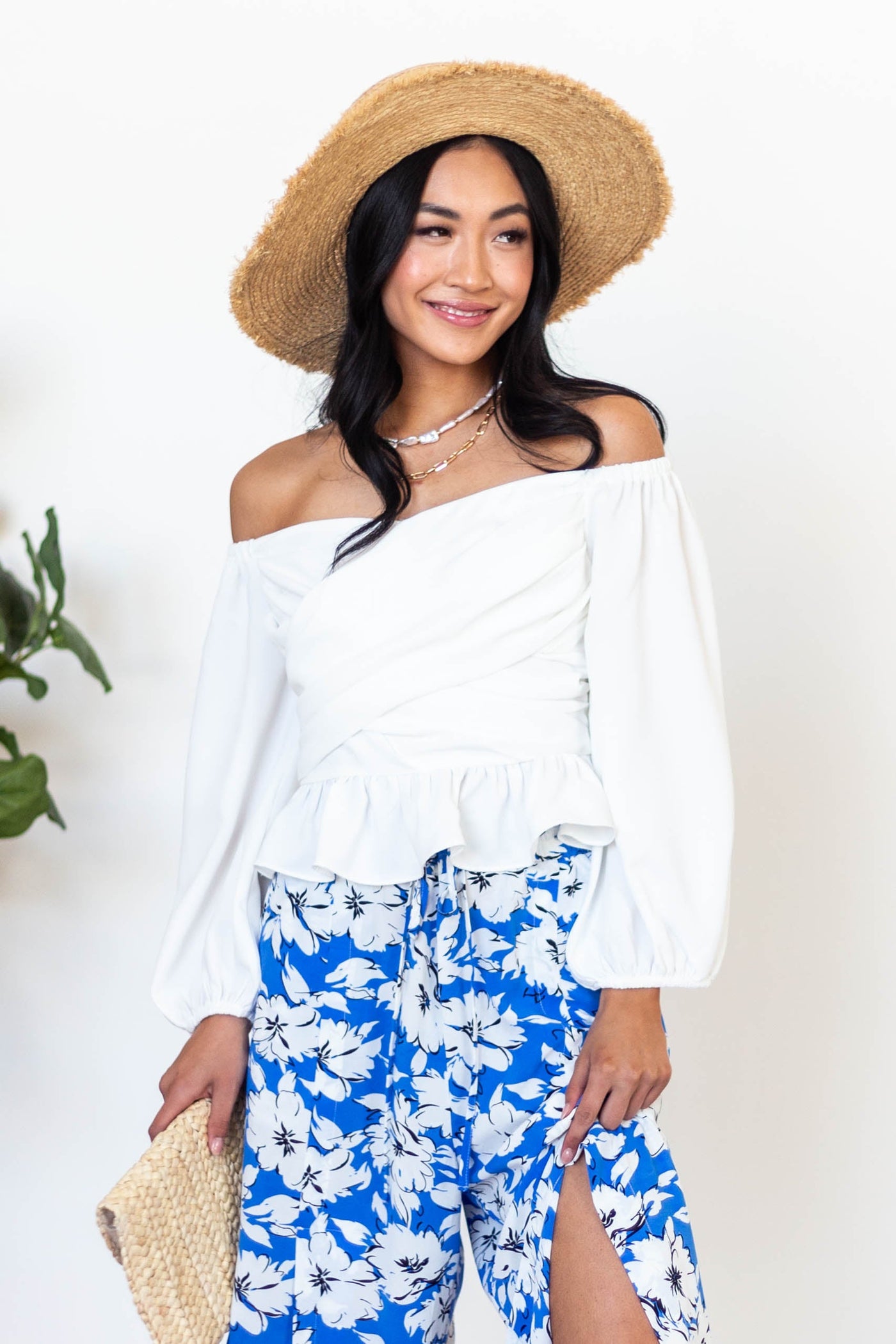 White Draped Criss Cross Cropped Peplum Blouse
