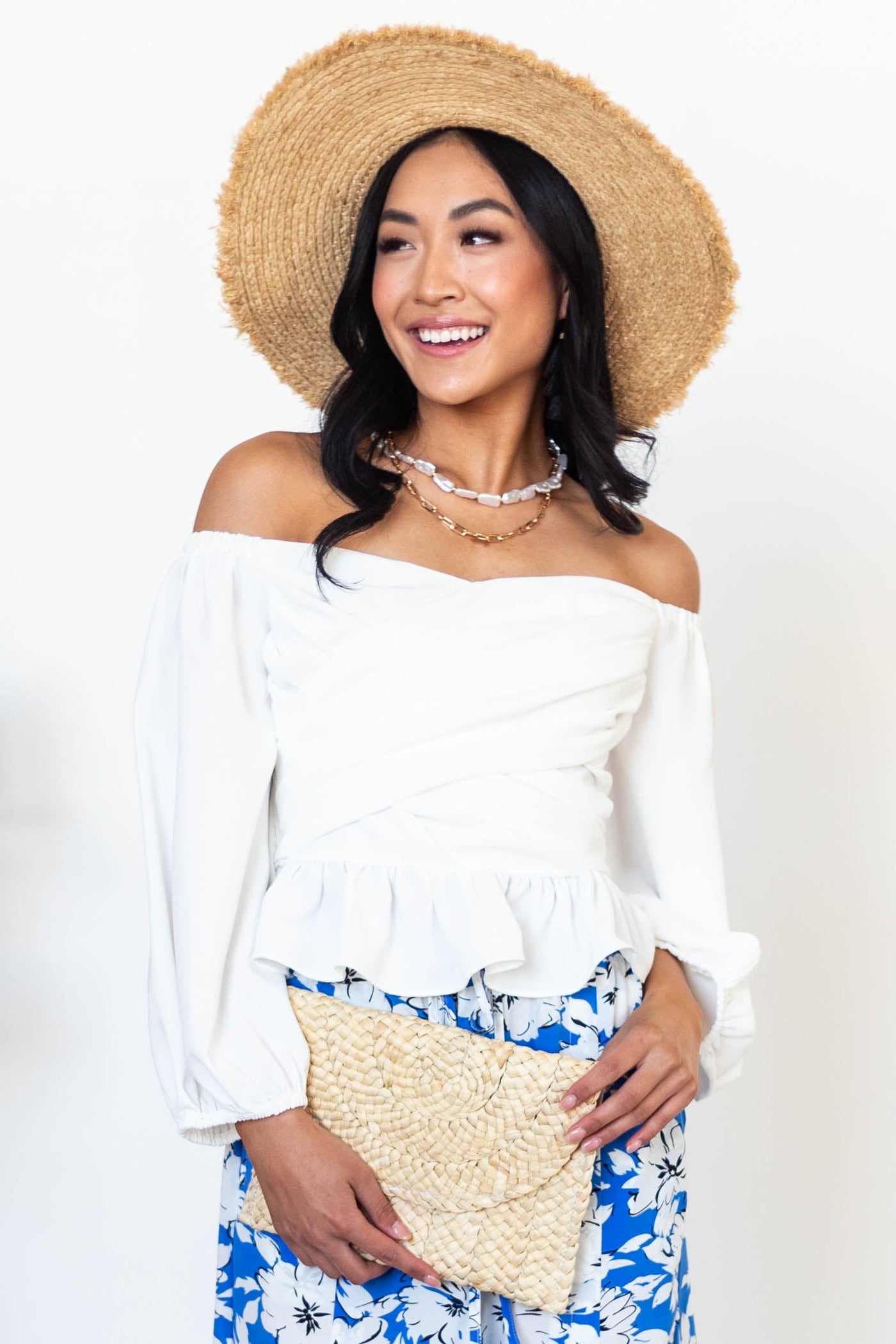 White Draped Criss Cross Cropped Peplum Blouse