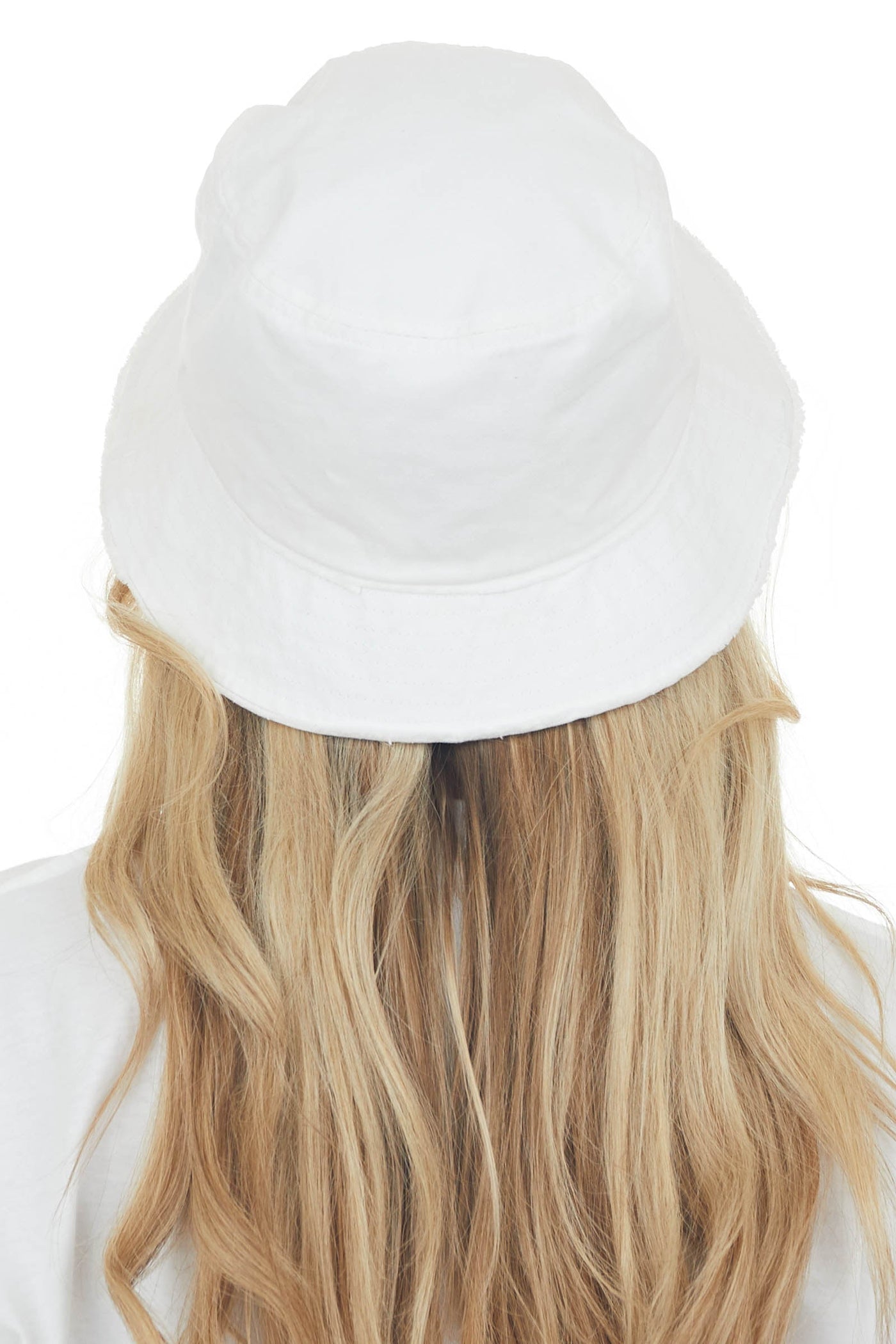 White Embroidered Cherry Frayed Bucket Hat