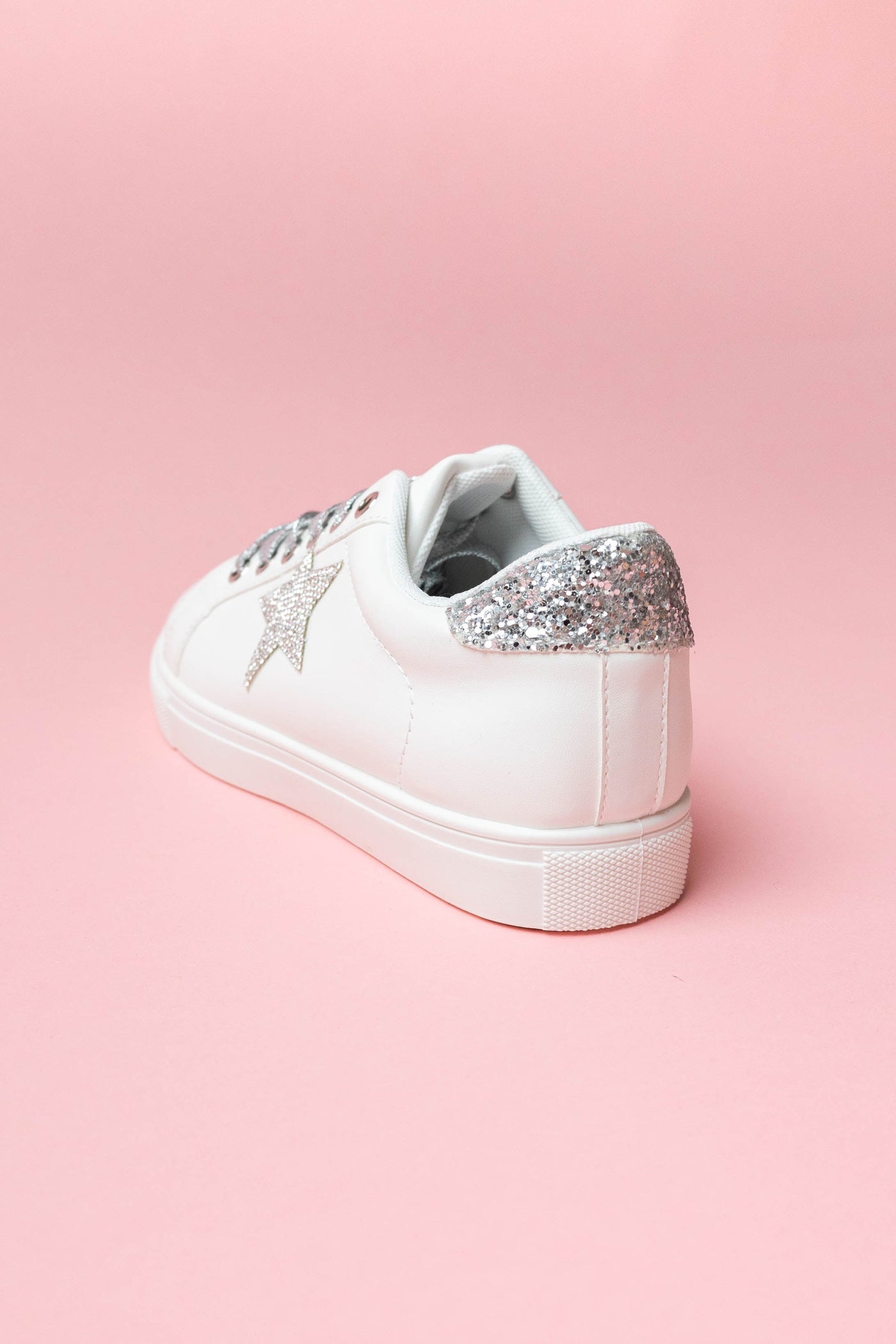 White Rhinestone Star Sneakers with Metallic Laces