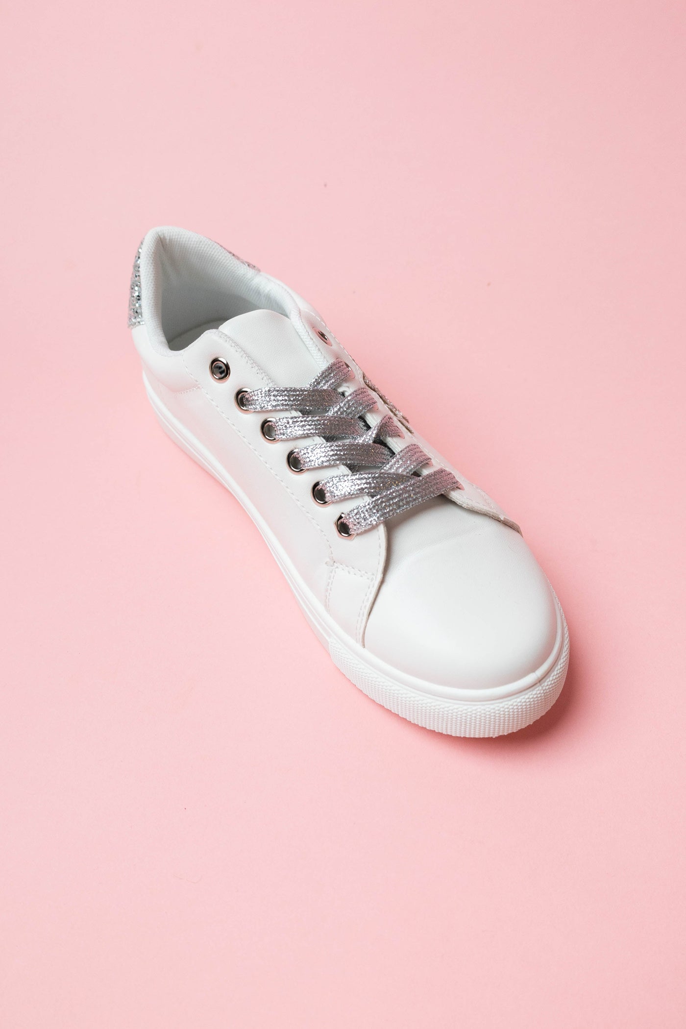 White Rhinestone Star Sneakers with Metallic Laces