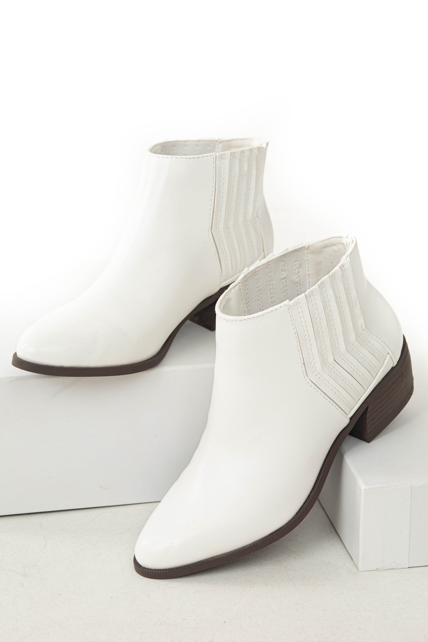 White Slit Elastic Panel Pointed Toe Booties