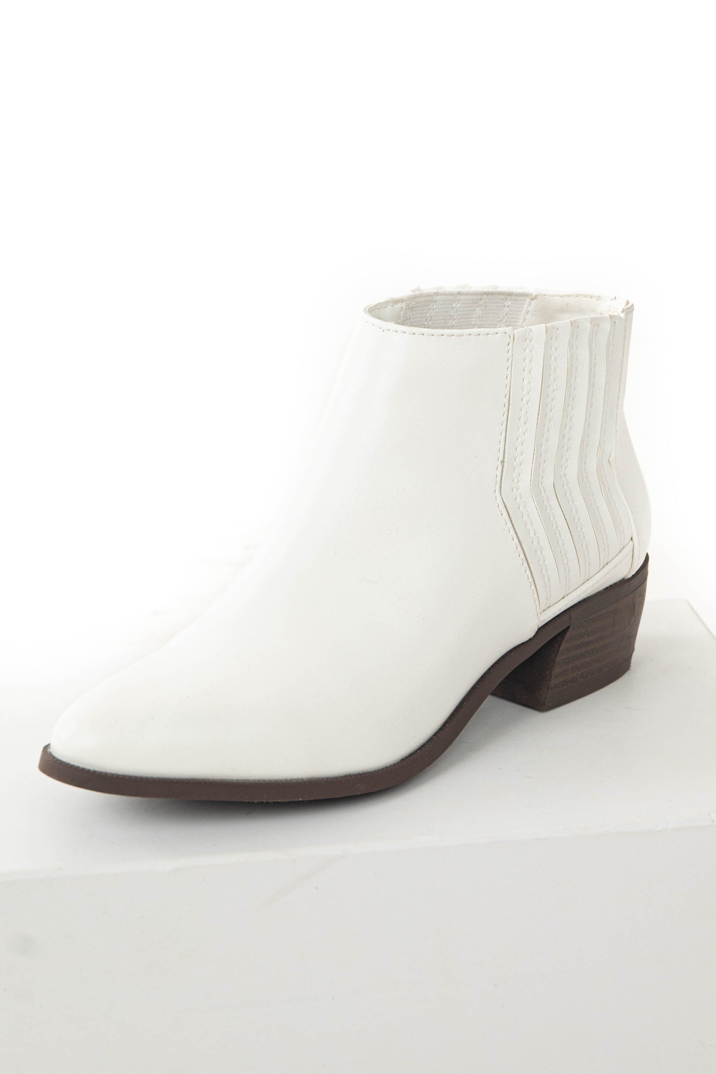 White Slit Elastic Panel Pointed Toe Booties