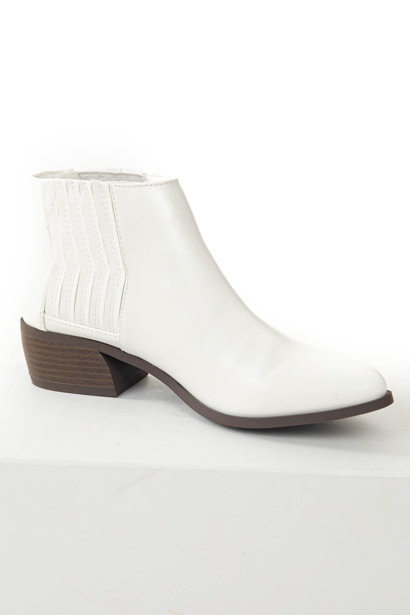 White Slit Elastic Panel Pointed Toe Booties