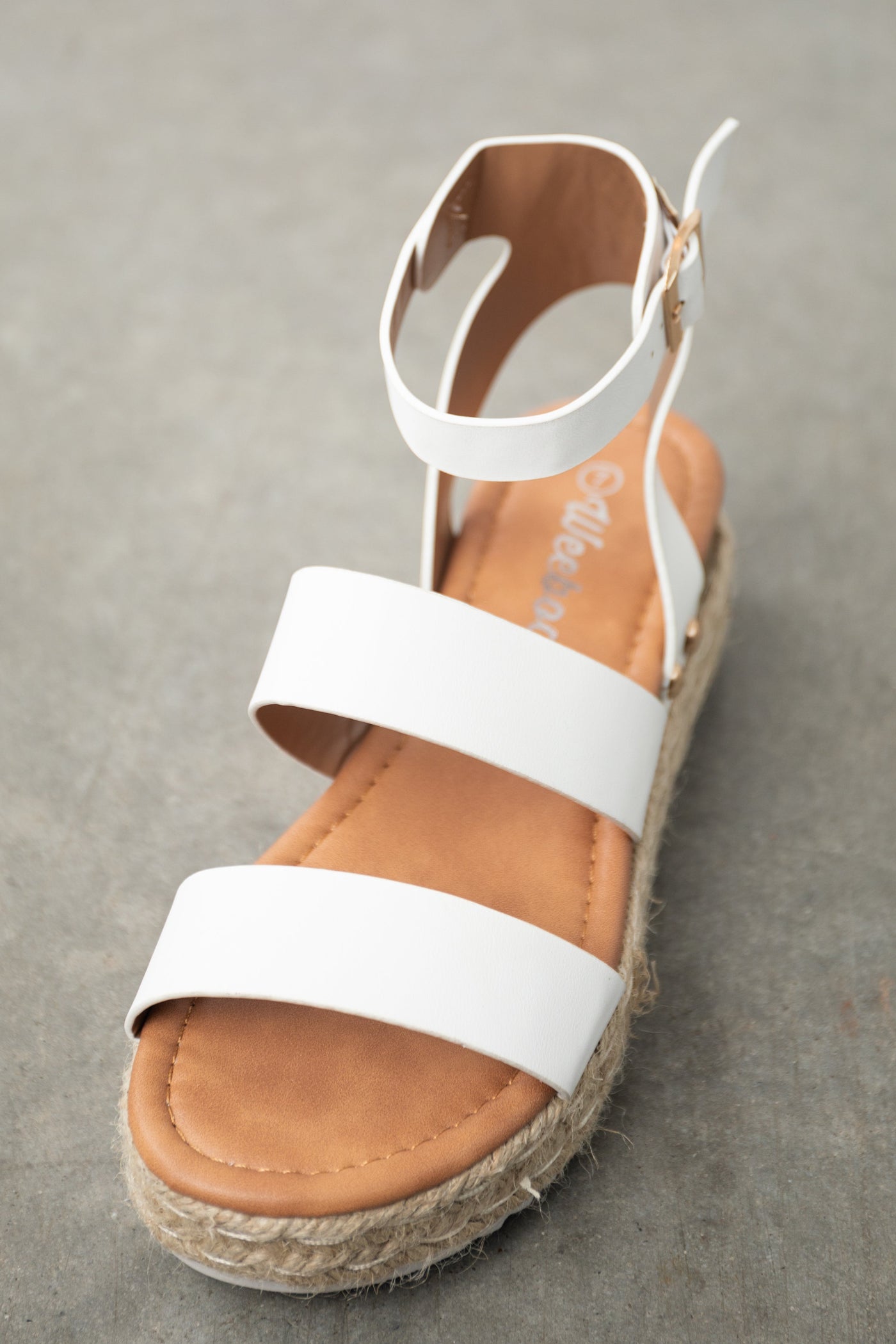 White Triple Strap Espadrille Platform Sandals