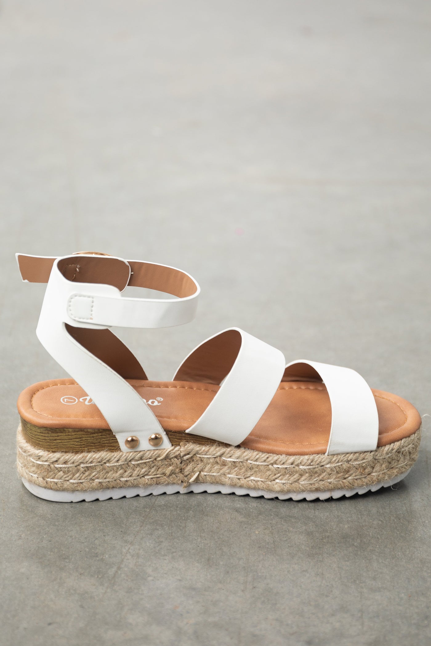 White Triple Strap Espadrille Platform Sandals
