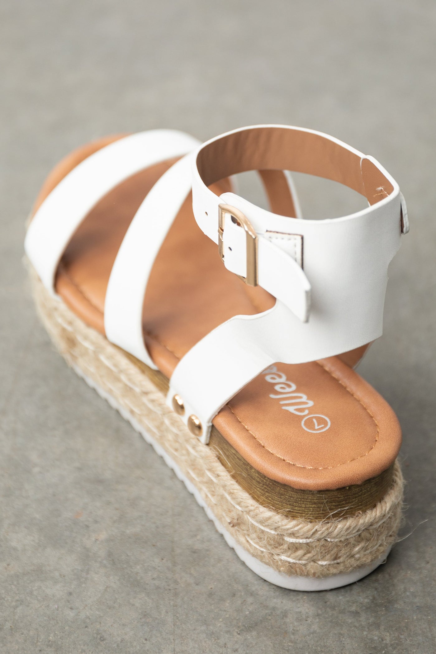 White Triple Strap Espadrille Platform Sandals
