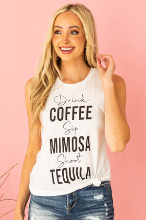 White 'Drink Sip Shoot' Knit Graphic Tank Top