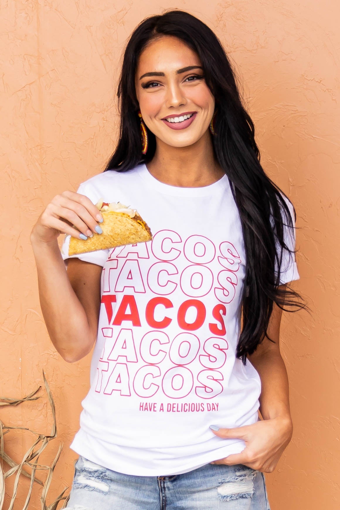 White and Red 'Tacos" Short Sleeve Graphic Tee