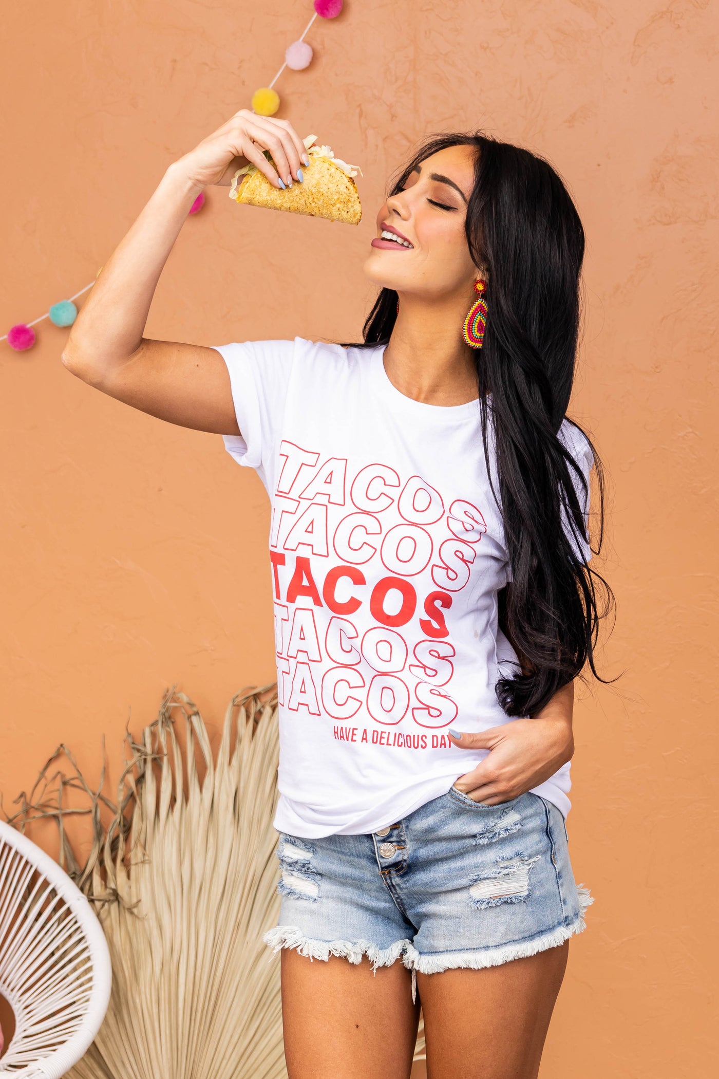 White and Red 'Tacos" Short Sleeve Graphic Tee