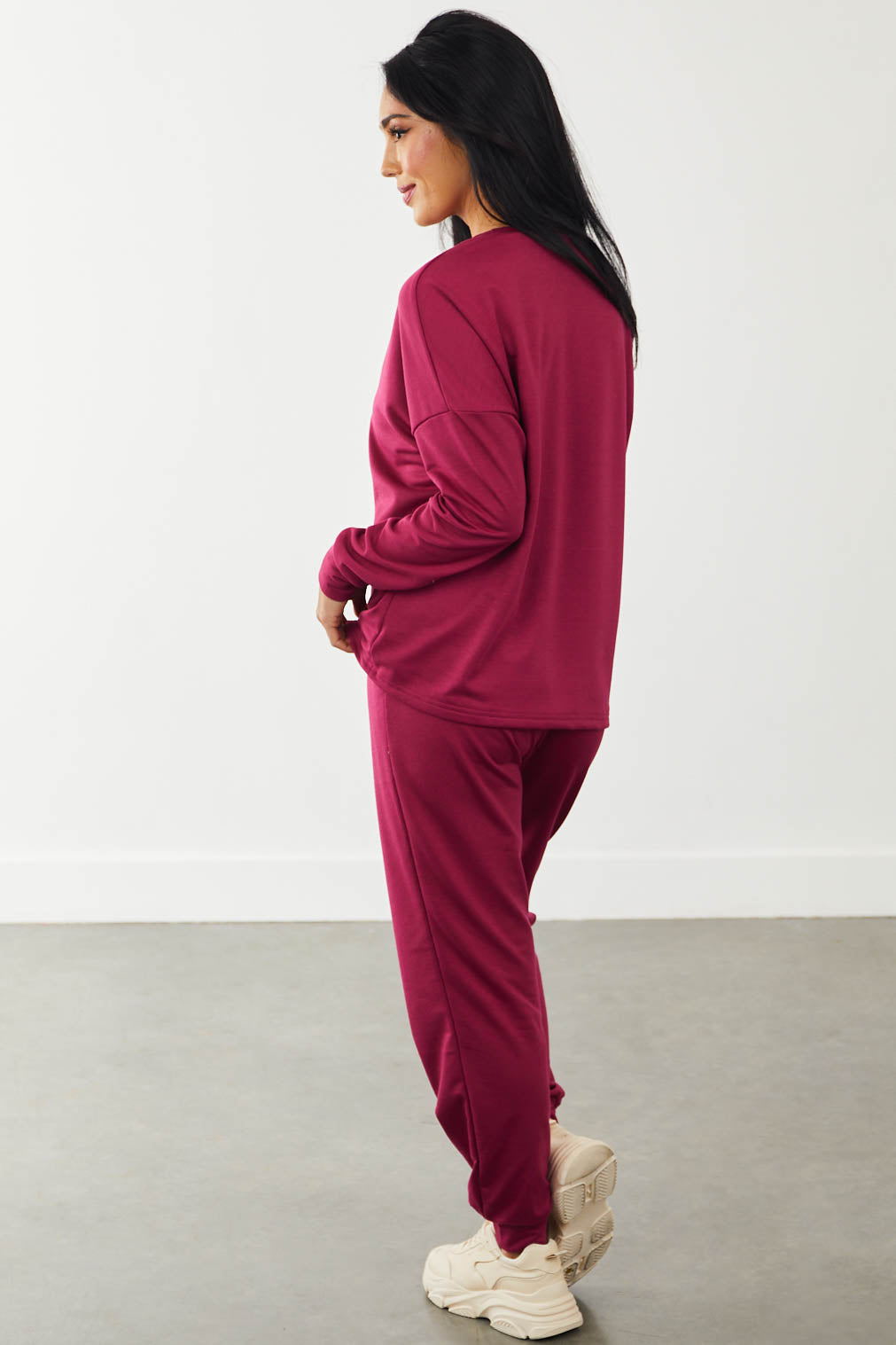 Wine Long Sleeve Pullover and Joggers Set