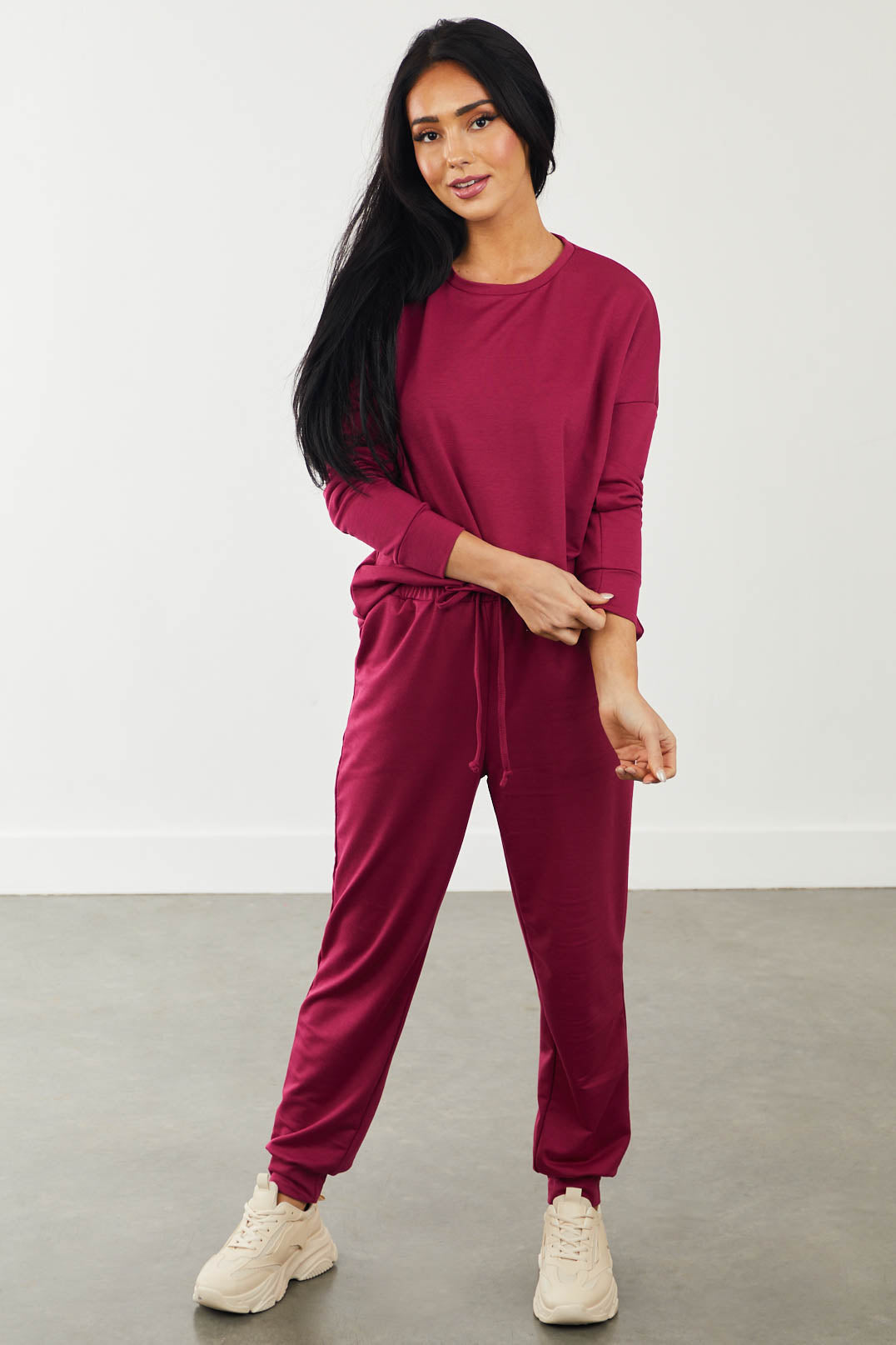 Wine Long Sleeve Pullover and Joggers Set
