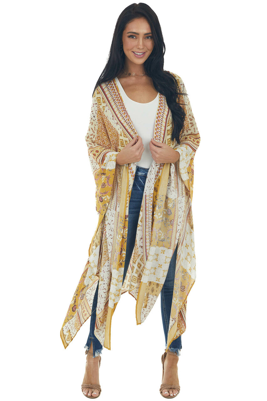 Amber Abstract Multicolor Loose Flowy Kimono