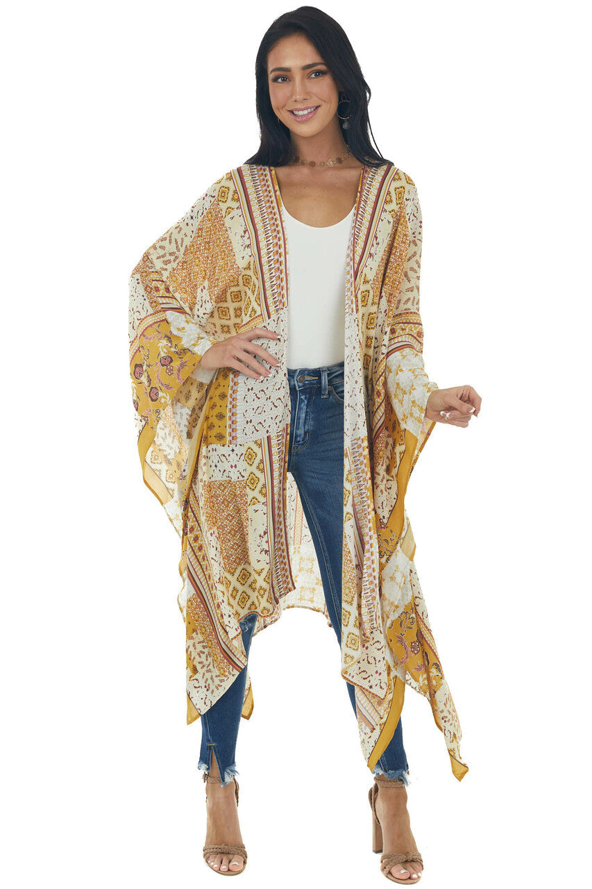 Amber Abstract Multicolor Loose Flowy Kimono