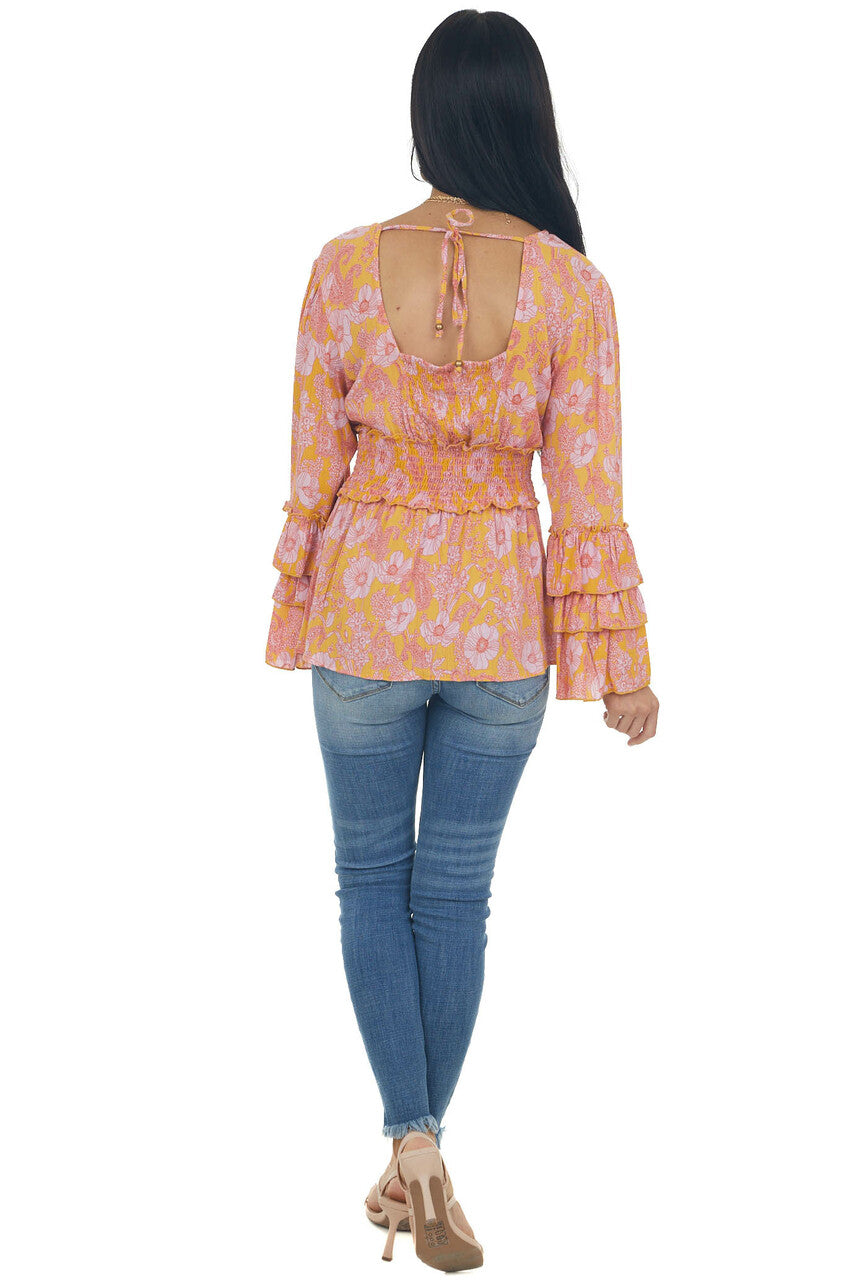 Amber Floral Flare Ruffle Sleeve Peplum Blouse