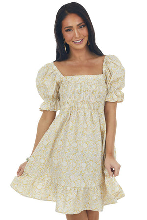 Amber Floral Half Puff Sleeve Smocked Dress 