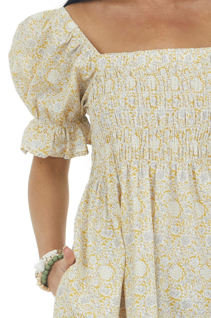 Amber Floral Half Puff Sleeve Smocked Dress 