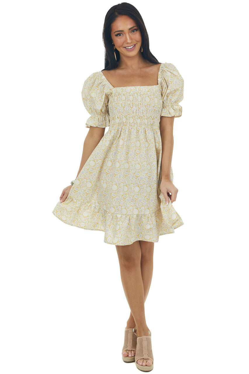 Amber Floral Half Puff Sleeve Smocked Dress 