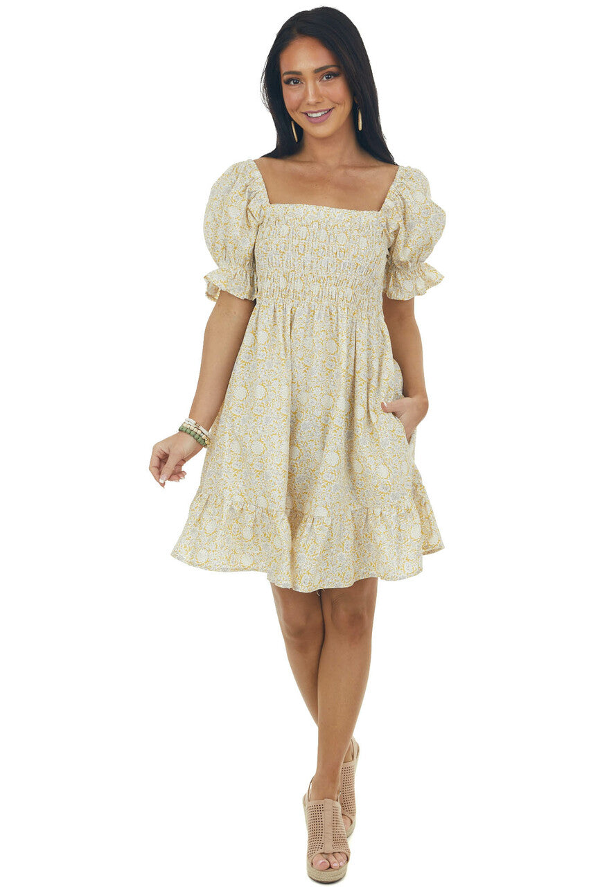 Amber Floral Half Puff Sleeve Smocked Dress 