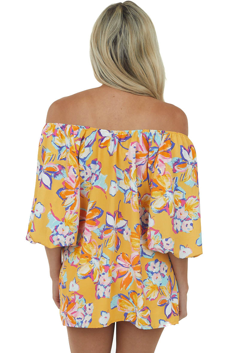 Amber Floral Print Off Shoulder Puff Sleeve Blouse